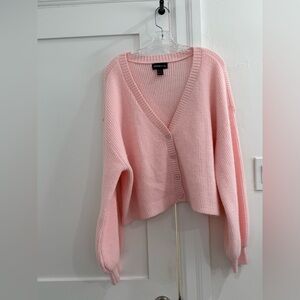 Arden B bright light pink knit acrylic puff sleeve cardigan